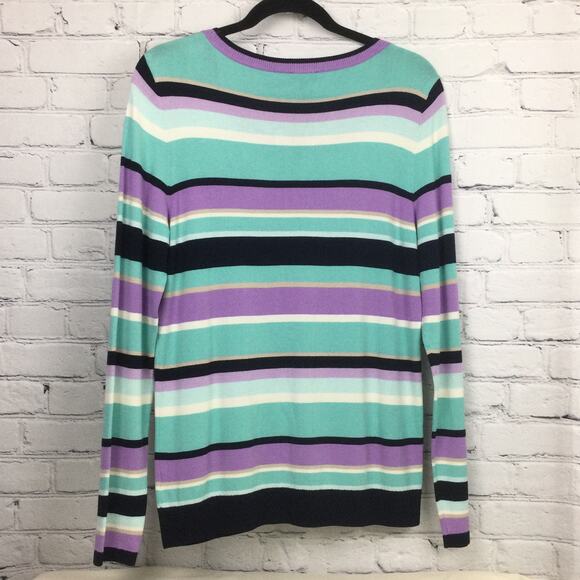 Talbots Scoop Neck Classic Lightweight Striped Preppy Casual Knit Sweater M - Picture 7 of 12